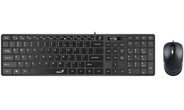 Genius SlimStar C126 COPILOT, sada klávesnice s optickou myší, CZ/SK, drátová (USB), černá, nízkoprofilová