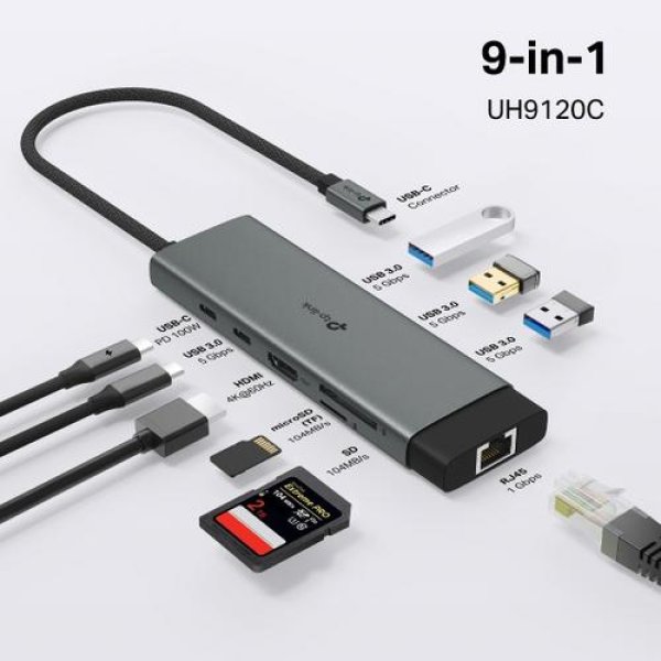 TP-Link UH9120C USB-C hub 9v1 (3xUSB3.2Gen1,1xUSB-C3.2Gen1, 1xGbE, 1xHDMI, 1xSD, 1xmicroSD, PD 100W)