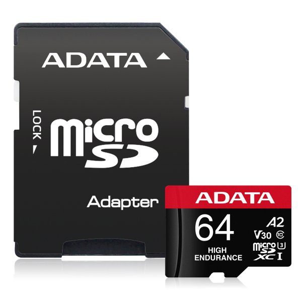 ADATA MicroSDXC karta 64GB High Endurance UHS-I C10 V30 A2 (R:100/W:80 MB/s) + SD adaptér