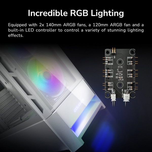COUGAR PC skříň DUOFACE Pro White Mid Tower Airflow Front Panel TG Left Panel 2 x ARGB 140mm & 1x 120mm Fans