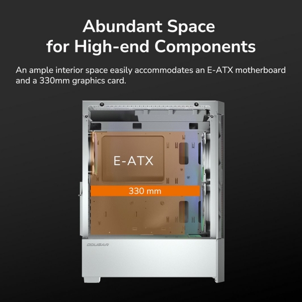 COUGAR PC skříň DUOFACE Pro White Mid Tower Airflow Front Panel TG Left Panel 2 x ARGB 140mm & 1x 120mm Fans