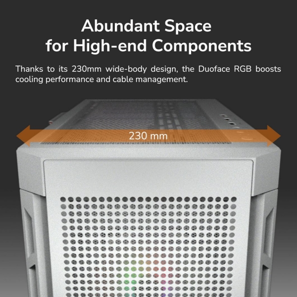 COUGAR PC skříň DUOFACE Pro White Mid Tower Airflow Front Panel TG Left Panel 2 x ARGB 140mm & 1x 120mm Fans