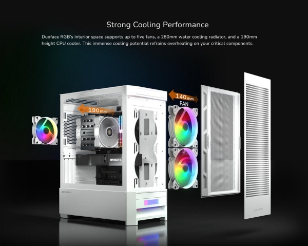 COUGAR PC skříň DUOFACE Pro White Mid Tower Airflow Front Panel TG Left Panel 2 x ARGB 140mm & 1x 120mm Fans