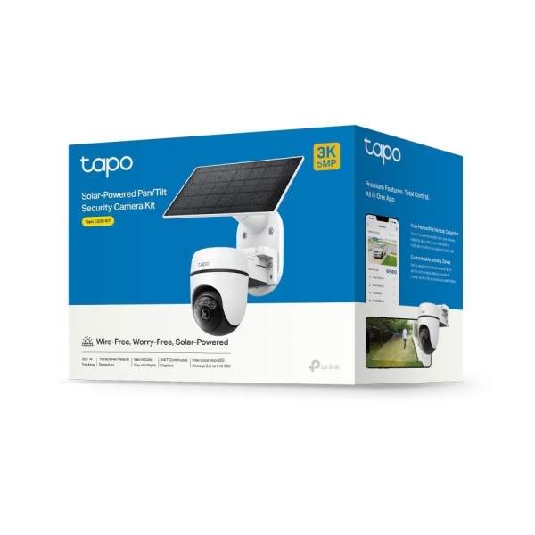 TP-Link Tapo C630 KIT venkovní kamera, solární panel (5MP, 3K, 1620p, IR 16m, WiFi, micro SD card, IP65)