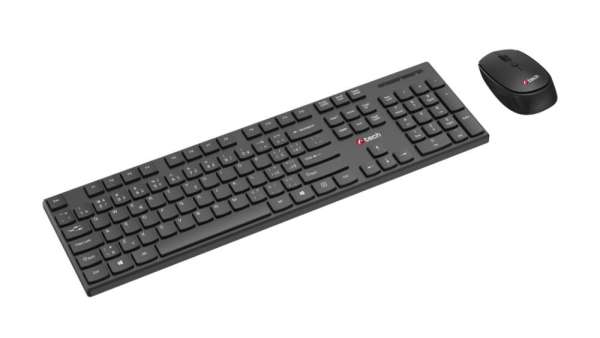 Klávesnice C-TECH WLKMC-03, bezdrátový combo set s myší, černý, USB, CZ/SK