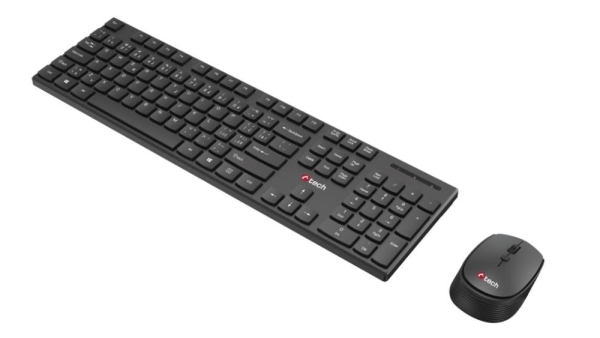 Klávesnice C-TECH WLKMC-03, bezdrátový combo set s myší, černý, USB, CZ/SK