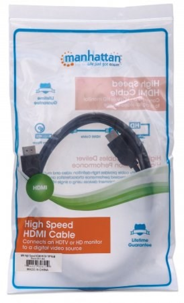 MANHATTAN kabel High Speed HDMI 4K, 3D, Male to Male, stíněný, černý, 1,8m