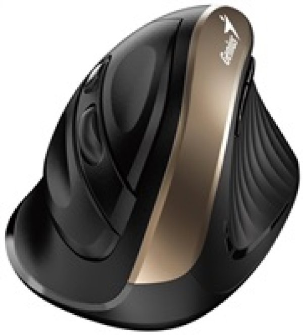 Genius Myš Ergo 8250S, 1600DPI, 2.4 [GHz], optická, 6tl., bezdrátová, černo-zlatá, 1 ks AA, vertikální