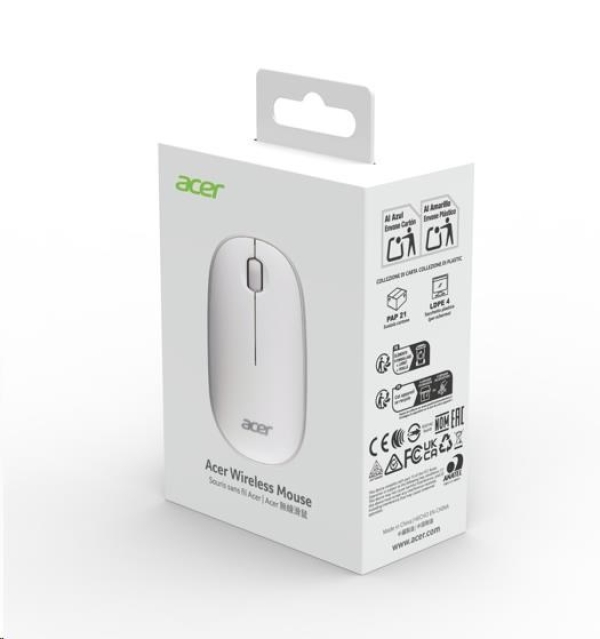 ACER Myš Acer Wireless Bubble Mouse White - RF2.4G, 1600 dpi, 102x60x32 mm, 60g bez AA baterie, retail pack