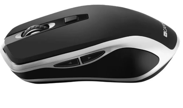 CANYON optická silent myš s bezdrátovým nabíjením, senzor Pixart, rozlišení 800/1200/1600DPI, 6 tlačítek, černo-stříbrná