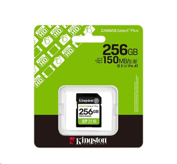 Kingston paměťová karta 256GB Canvas Select Plus Gen 3 SDXC 150R U1 UHS-I C10 V10