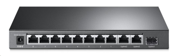 TP-Link CCTV switch TL-SL1311MP (8x100Mb/s, 2xGbE uplink, 1xSFP, 8xPoE+, 124W, fanless)