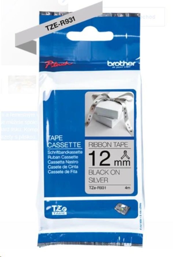 BROTHER TZE-R931 - kazeta TZ šířky 12mm, TEXTILNÍ páska 4m- pro tvorbu dárků - NELEPÍCÍ - STŘÍBRNÁ PÁSKA, ČERNÝ POTISK?v=1750075202