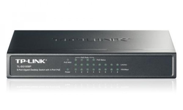 TP-Link switch TL-SG1008P (8xGbE, 4xPoE+, 64W, fanless)