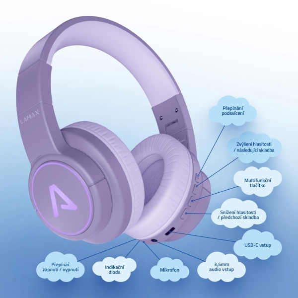 LAMAX GlowKid1 - dětská náhlavní sluchátka - pink