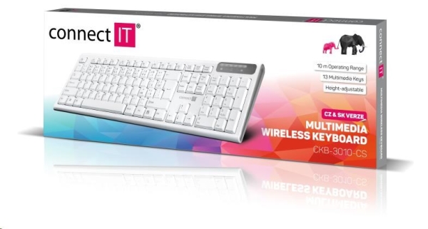 CONNECT IT Multimediální bezdrátová klávesnice, (+2x AAA baterie zdarma), CZ + SK verze, bílá
