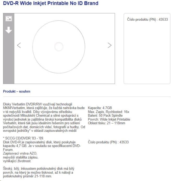 VERBATIM DVD-R(50-Pack)Cake/Print/16x/4.7GB/NoID