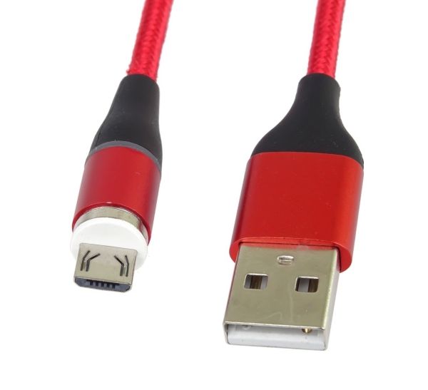 PREMIUMCORD Magnetický micro USB a USB-C nabíjecí a datový kabel 1m, červený