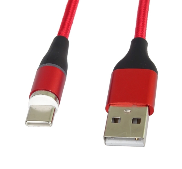 PREMIUMCORD Magnetický micro USB a USB-C nabíjecí a datový kabel 1m, červený