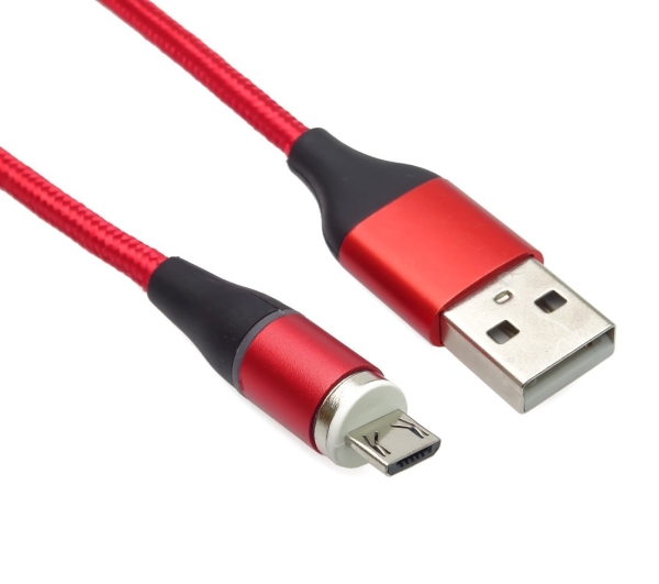 PREMIUMCORD Magnetický micro USB a USB-C nabíjecí a datový kabel 1m, červený