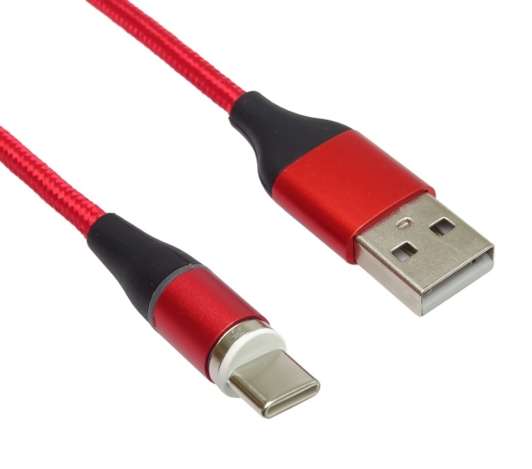 PREMIUMCORD Magnetický micro USB a USB-C nabíjecí a datový kabel 1m, červený