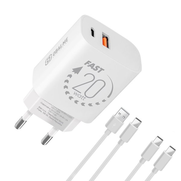 OBAL:ME Cestovní Nabíječka USB-A + USB-C 20W + 2x kabel 1m White?v=1750334404