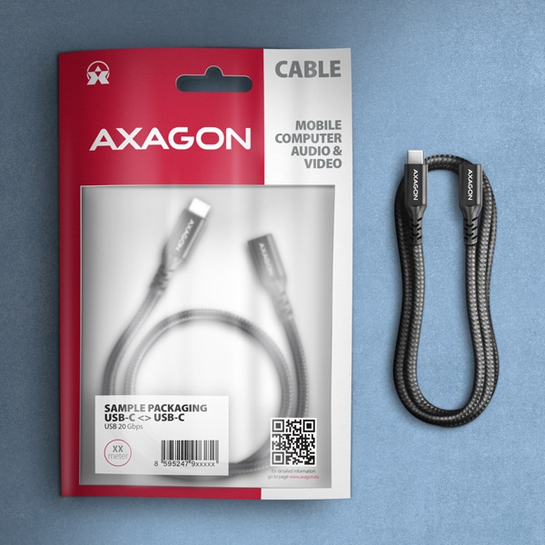 AXAGON BUCM32-CF15AB prodlužovací kabel USB-C (M) <-> USB-C (F), 1.5m, USB 20Gbps, PD 240W 5A, 8K HD, ALU, oplet, černý