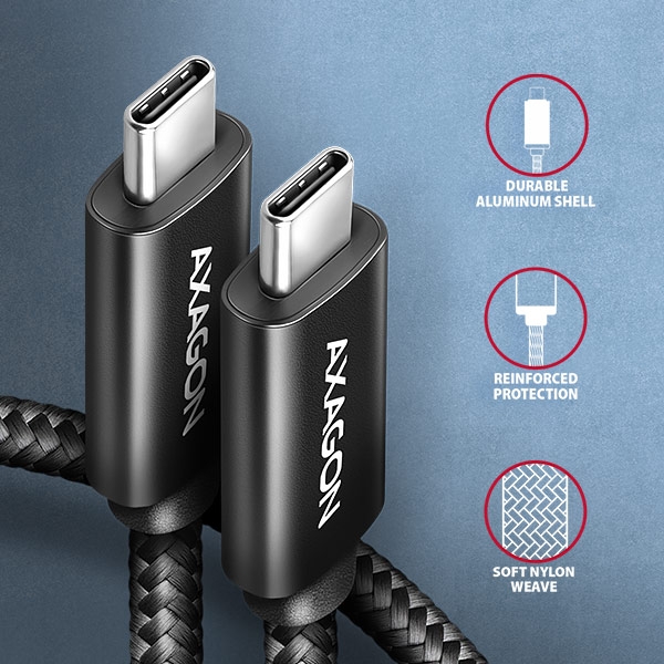 AXAGON BUCM4X-CM10AB NewGEN+ kabel USB-C <-> USB-C, 1m, USB4 Gen 3×2, PD 240W 5A, 8K HD, ALU, oplet, černý