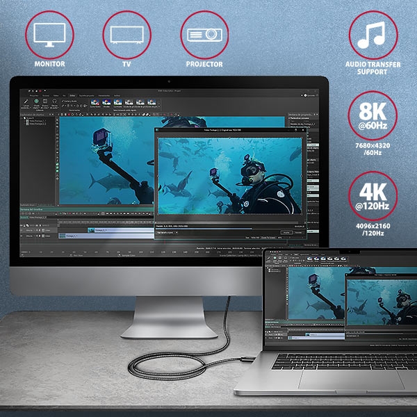 AXAGON BUCM4X-CM10AB NewGEN+ kabel USB-C <-> USB-C, 1m, USB4 Gen 3×2, PD 240W 5A, 8K HD, ALU, oplet, černý