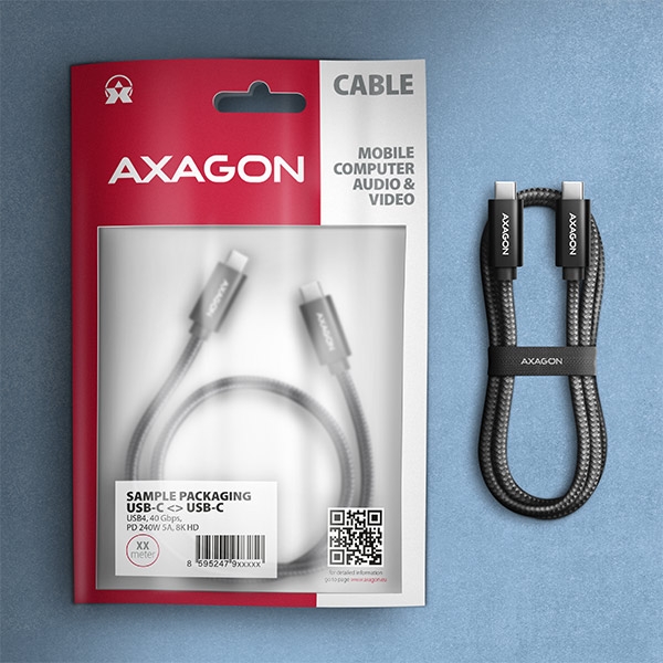 AXAGON BUCM4X-CM10AB NewGEN+ kabel USB-C <-> USB-C, 1m, USB4 Gen 3×2, PD 240W 5A, 8K HD, ALU, oplet, černý