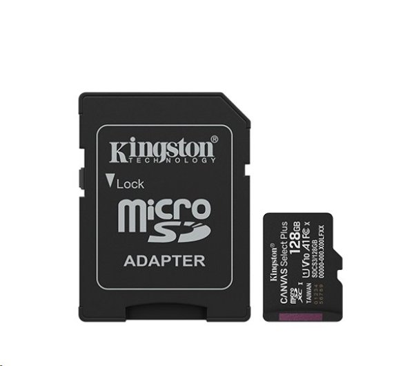 Kingston MicroSDXC karta 128GB Canvas Select Plus, U1, V10, A1, SD Adaptér