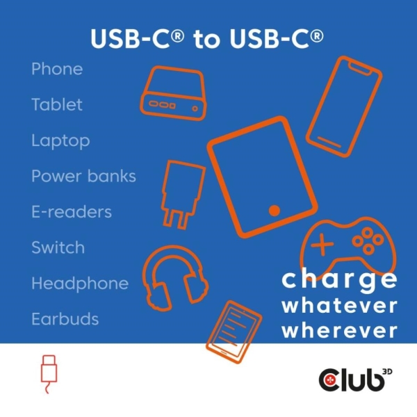 Club3D Kabel magnetický USB-C, 240W PD3.1, 480 Mbps, 2m, růžová