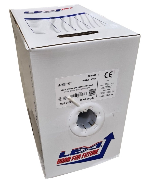 UTP kabel LEXI-Net Cat5E, drát, PVC, bílý, 305m, box