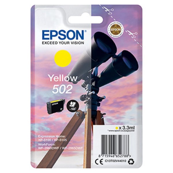 Náplň EPSON 502, C13T02V44020 žlutá - Blistr s RF