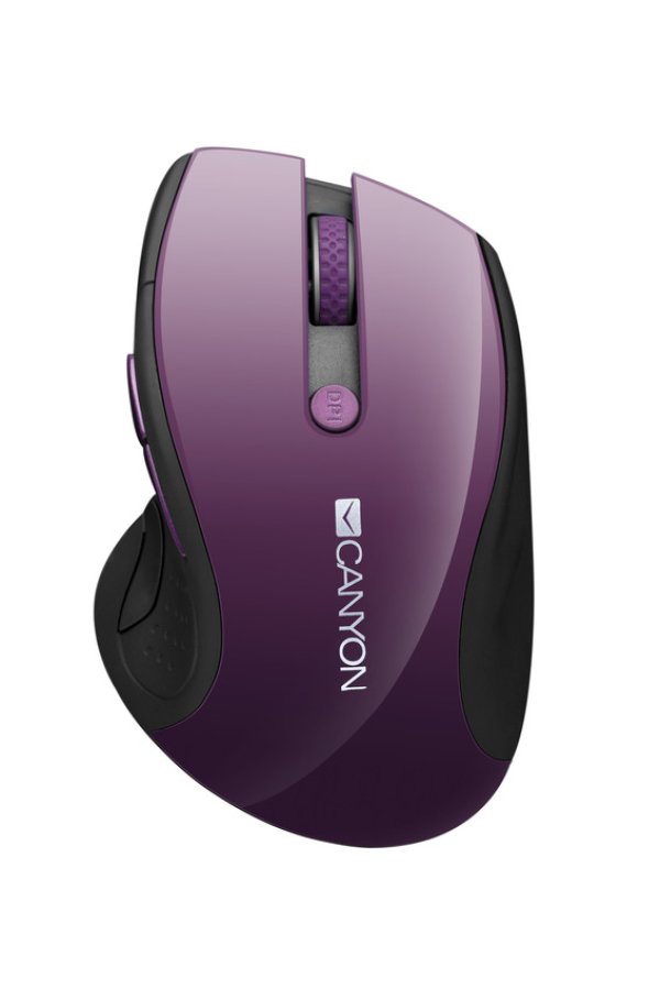 CANYON myš 2,4Ghz bezdrátová CMSW01, 1000/1200/1600 dpi, 6 tlačítek, blue LED senzor, fialová