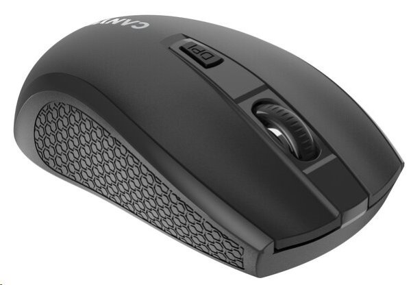 CANYON myš optická bezdrátová MW-7, nastavitelné rozlišení 800/1200/1600 dpi, 4 tl, USB dongle, 1xAA, černá