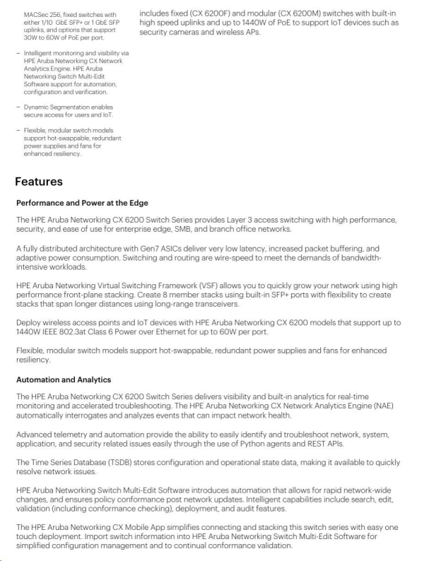 HPE Aruba Networking CX 6200F 24G Class4 PoE 4SFP+ 370W Switch JL725A RENEW