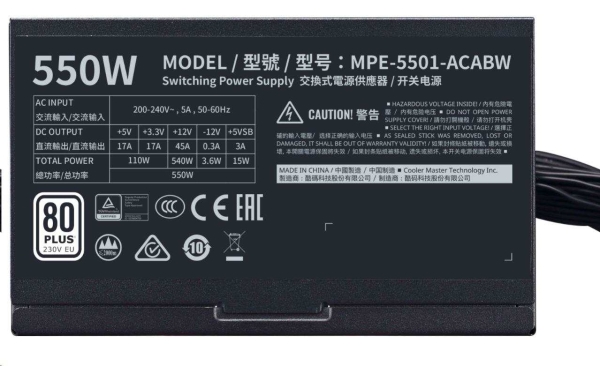 Cooler Master zdroj MWE White 550W V2, 120mm, 80+
