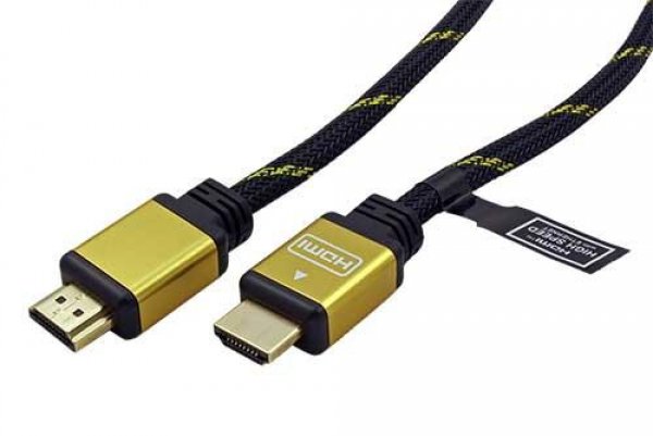 PREMIUMCORD Gold HDMI High Speed + Ethernet kabel (v1.4), opletený, zlacené konektory, 1m