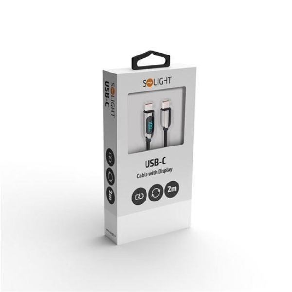 Solight USB-C kabel s displejem, USB-C konektor - USB-C konektor, 100W, 2m