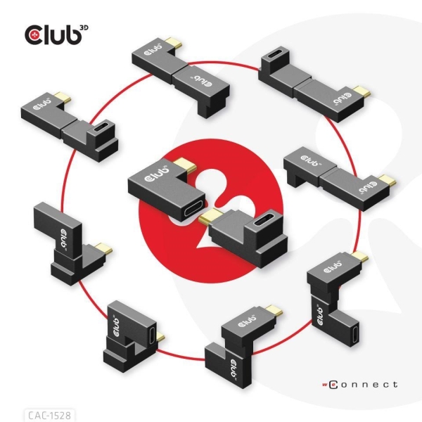 Club3D set adapterů USB-C Gen2 angled adapter set of 2, 4K120Hz, 240W, (M/F)
