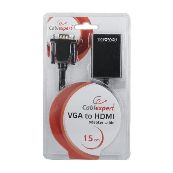 Gembird adaptér VGA (M) na HDMI (F) + 3.5 mm audio, 0.15 m kábel, čierny