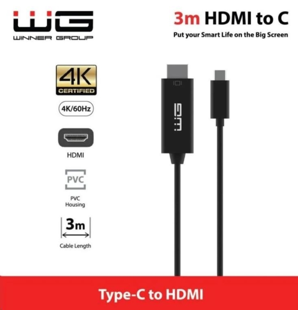 WG - Datový kabel Type-C na HDMI, 3 metry, 4K, černá