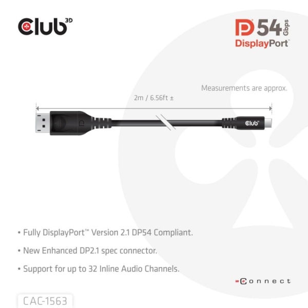Club3D Kabel USB-C na DisplayPort 2.1 DP54 Bi-Directional, 8K120Hz, 4K480Hz, 2m