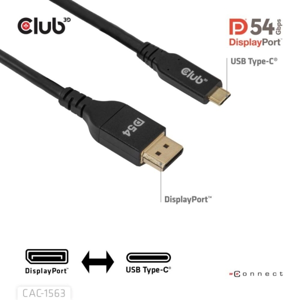 Club3D Kabel USB-C na DisplayPort 2.1 DP54 Bi-Directional, 8K120Hz, 4K480Hz, 2m