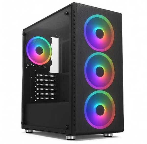 1stCOOL skříň RAINBOW 4, Mid Tower, AU, USB 3.0, 4x 120mm RGB Fan, černá