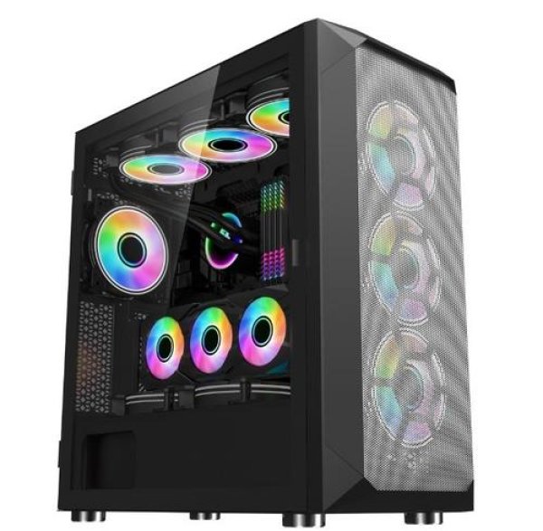 1stCOOL skříň Wind Storm Black MiddleTower ARGB, AU, USB3.0, bez zdroje, RGB fan, průhledná bočnice, černá