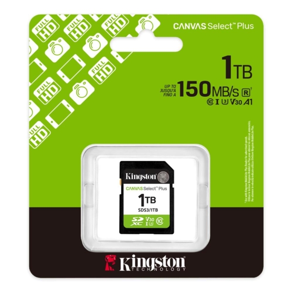 Kingston paměťová karta 1TB Canvas Select Plus Gen 3 SDXC 150R U1 UHS-I C10 V10