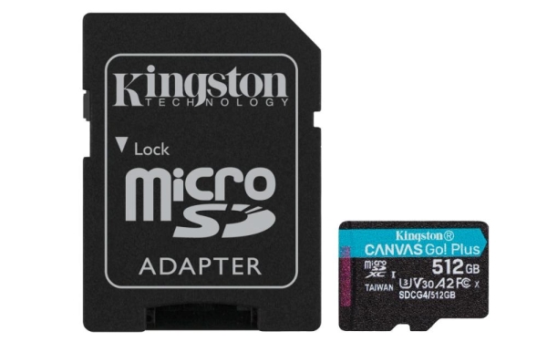 Kingston paměťová karta 512GB microSDXC Canvas Go Plus Gen4 A2 U3 V30 Card + ADP