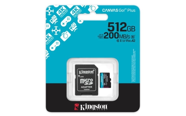 Kingston paměťová karta 512GB microSDXC Canvas Go Plus Gen4 A2 U3 V30 Card + ADP